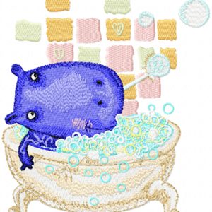 Hippo in the Bathtub embroidery design