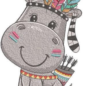 Hippo indian with bow and arrow embroidery design