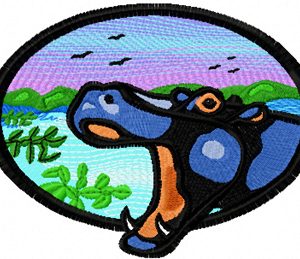 Hippo and savanna embroidery design