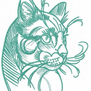 Home cat sketch embroidery design