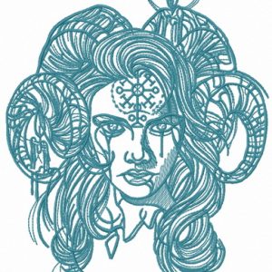 Horny demon with pictograph on forehead 2 embroidery design