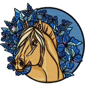 Horse and blue butterflies embroidery design