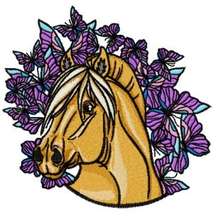 Blue horse and butterflies 2 embroidery design