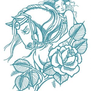 Horse with naked woman embroidery design