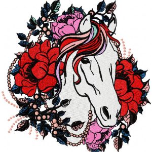 Horse roses romantic embroidery design