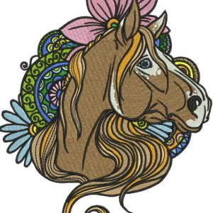 Horse with lotus flower embroidery design