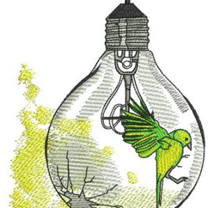Humming bird in lamp embroidery design