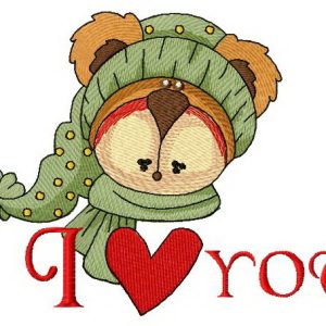 I love you bear embroidery design