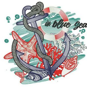 In blue sea embroidery design