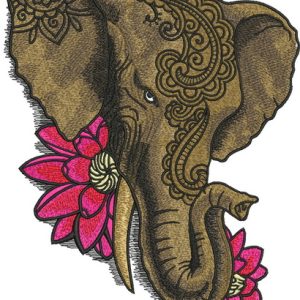 Indian elephant with lotus embroidery design