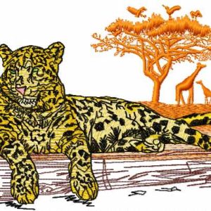 Jaguar african landscape embroidery design