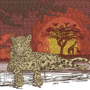 Jaguar in savanna embroidery design