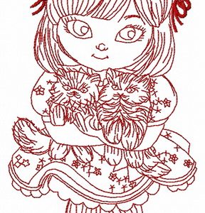 Japanese girl with cats 2 embroidery design