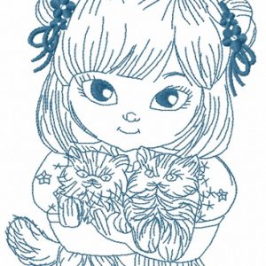 Japanese girl with cats 4 embroidery design