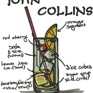 John Collins cocktail embroidery design