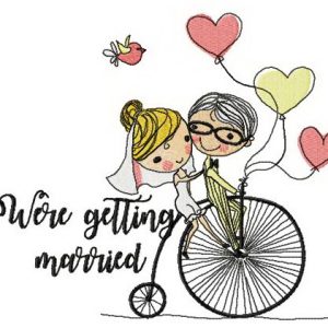 Just married on bike embroidery design