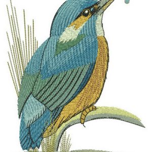 Kingfisher near lake embroidery design