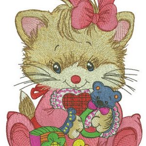 Kitten with baby rattle embroidery design