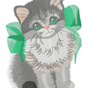 Kitten with bow embroidery design