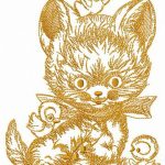 Kitten with chickens embroidery design