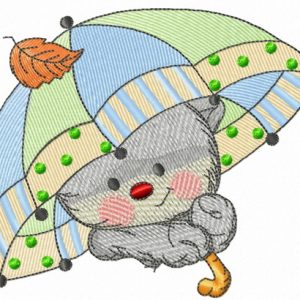 Kitten with umbrella embroidery design