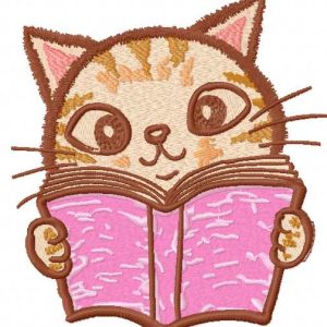 Kitty reading book embroidery design