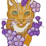 Kitty with purple flowers embroidery design