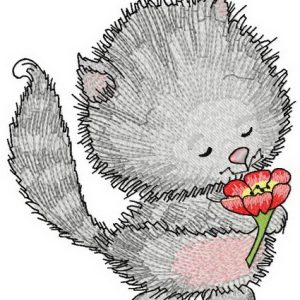 Kitty with tulip embroidery design