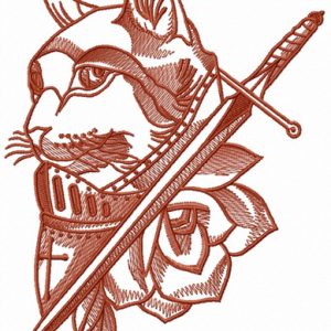 Knight cat sketch embroidery design