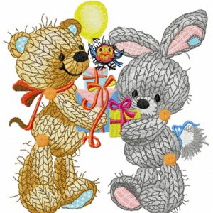 Knitted bear and bunny embroidery design