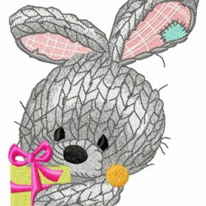 Knitted rabbit with present embroidery design
