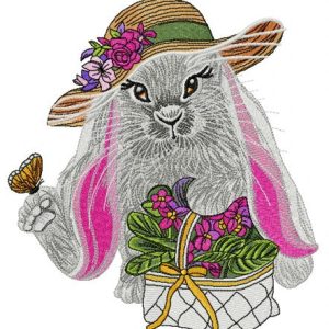 Lady bunny embroidery design