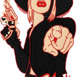 Lady gun embroidery design