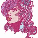 Lady in hat with veil embroidery design