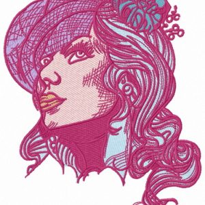 Lady in hat with veil embroidery design