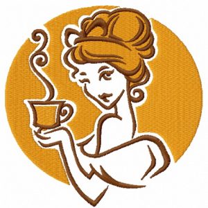Lady's coffee break embroidery design