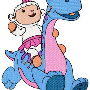 Lambie riding dinosaur embroidery design
