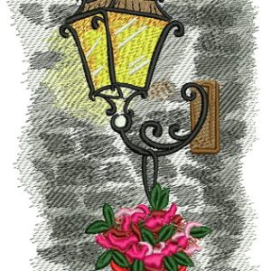 Lantern on stone wall embroidery design