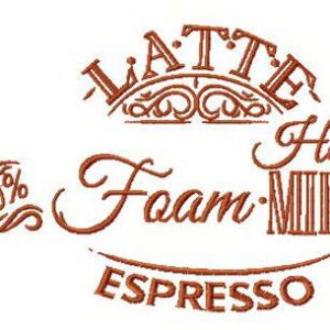 Written latte recipe embroidery design