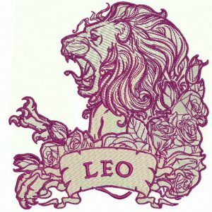 Leo and roses embroidery design