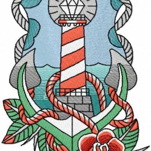 Lighthouse anchor and rose embroidery design