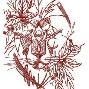 Lion hiding in bushes embroidery design