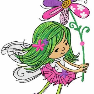 Little cute fairy with flower embroidery design
