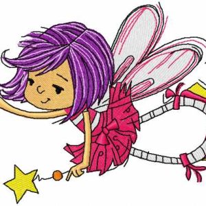 Little cute fairy with magic wand embroidery design