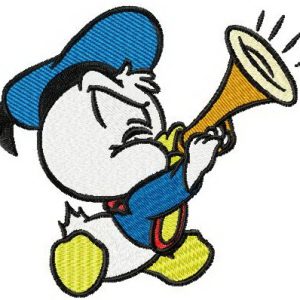Little Donald Duck plays trumpet embroidery design