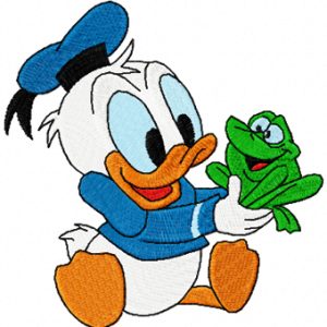 Little Duck with a frog embroidery design