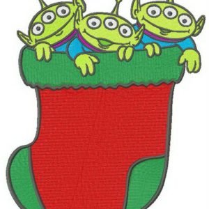 Little Green Men in Christmas sock embroidery design