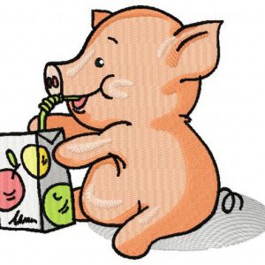 Little Piglet with apple juice embroidery design