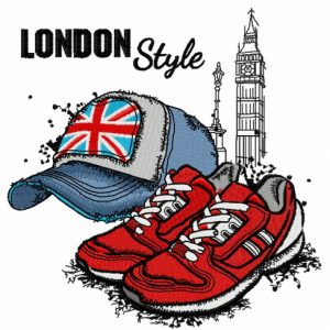 London style: cap and sneakers embroidery design