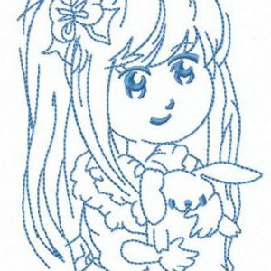 Long haired girl with bunny embroidery design